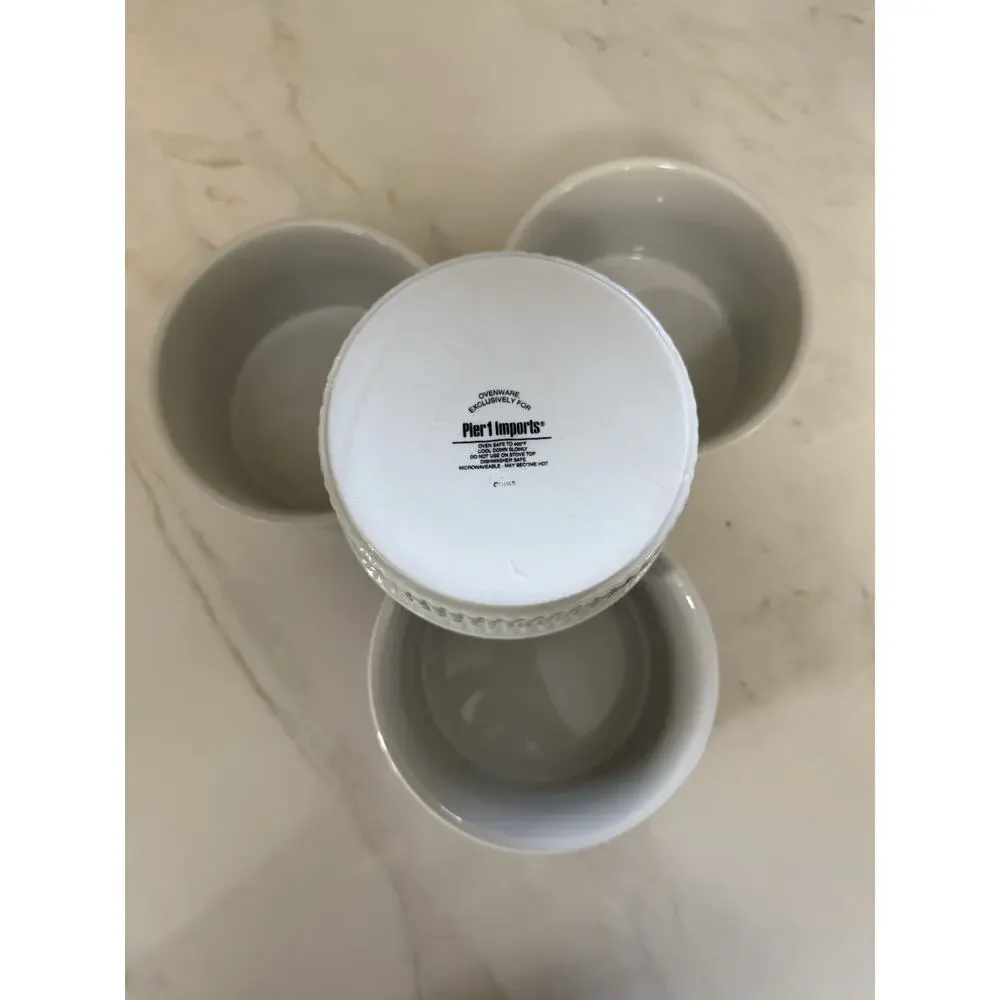 Pier 1 White Ceramic Ribbed 5 in. Ramekin Custard Souffle Dishes